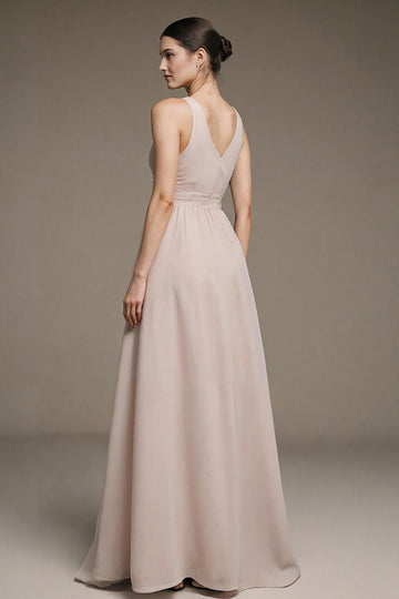 Ivory V-Neck A Line Long Formal Dress